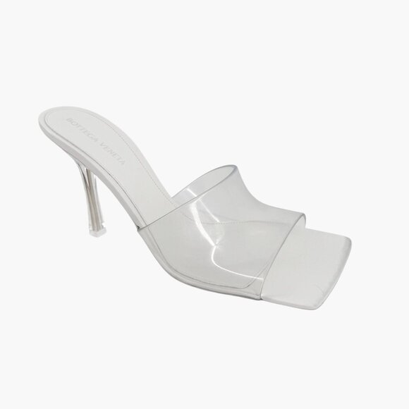 Bottega Veneta Stretch Mule Sandals Size 39 US 9 White Glass Clear Rubber Heels - Picture 11 of 15